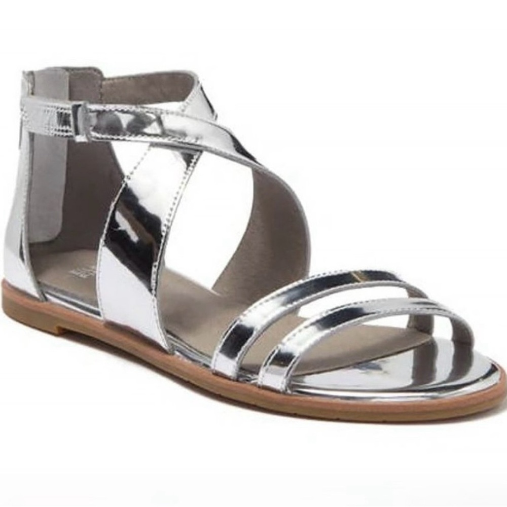 Eileen Fisher Cici Leather Sandal Women’s Metallic Silver Size 6